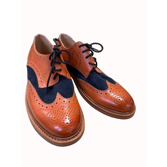 Paul Malone Palm beach Bradford men’s brown navy blue Oxford shoes 10 SKu 5302 - Picture 1 of 12